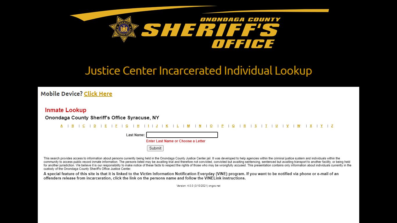 Justice Center Inmate Lookup – Onondaga County Sheriff's Office